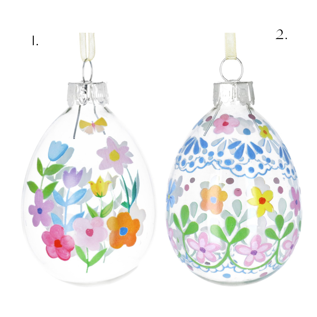 Pastel flowers clear glass egg hanging decs (2 Styles)