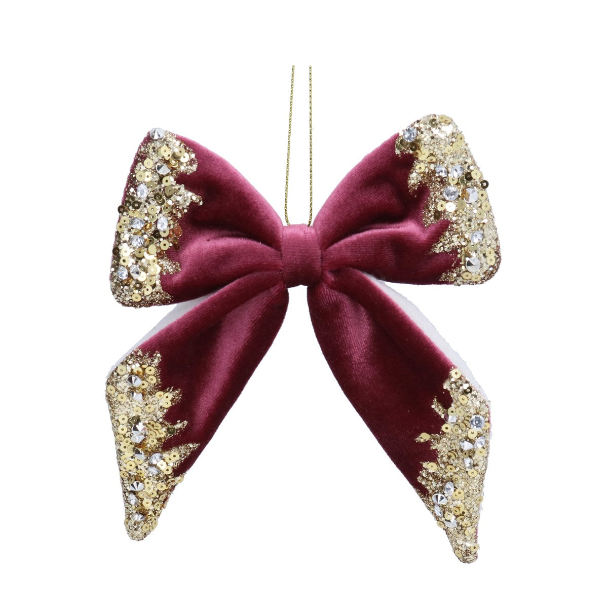 Deep pink velvet bow with gold trim