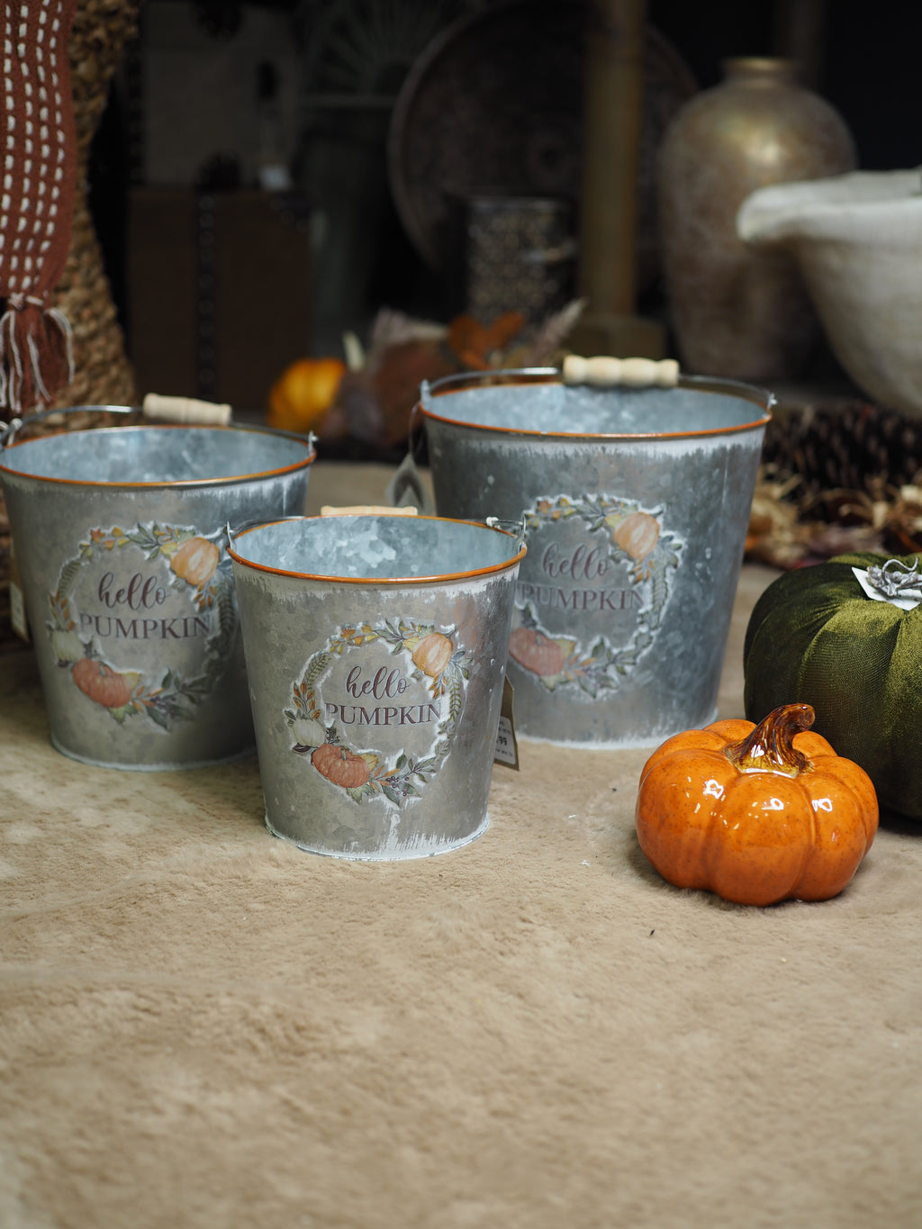 Pumpkins silver metal buckets