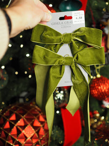 Green velvet bow decs (Pack of 2)