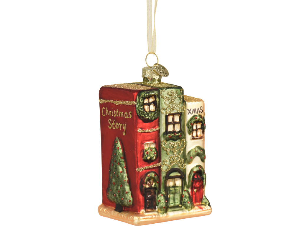 Stack of Christmas books in style of a little house