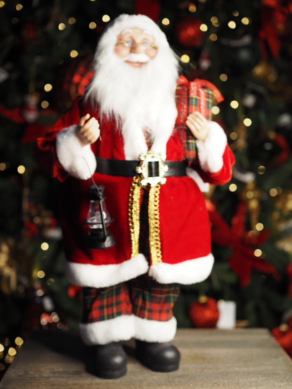Santa with Plaid Hat and Present