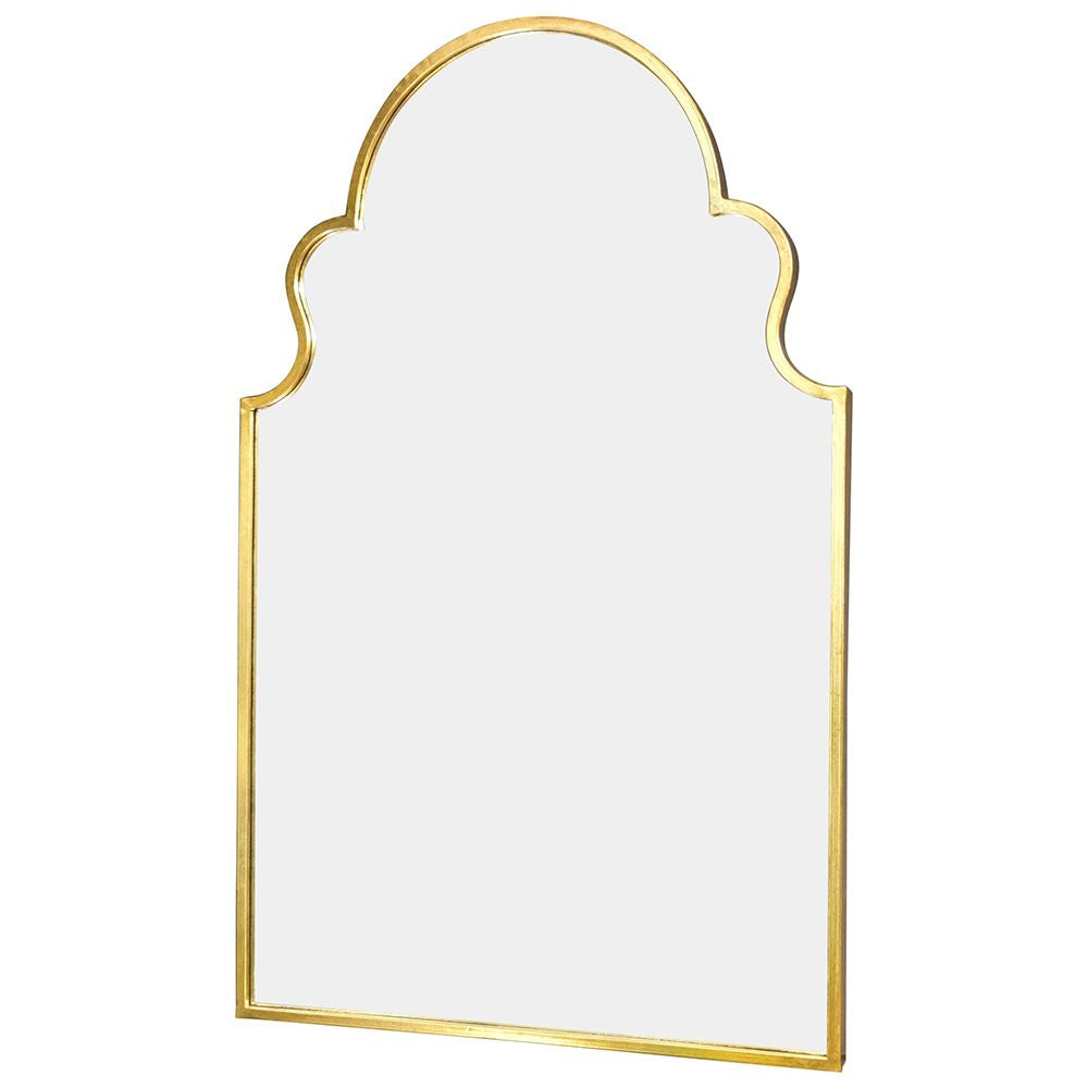 Gold framed mirror with scalloped top