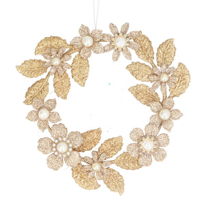 Gold sparkle and diamante encrusted wreath hanging decoration