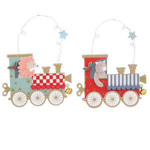 Wooden festive train hanging dec