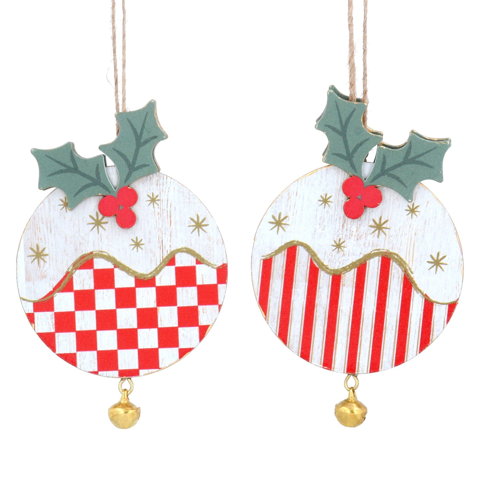 Wooden Christmas pudding hanging dec (2 styles)