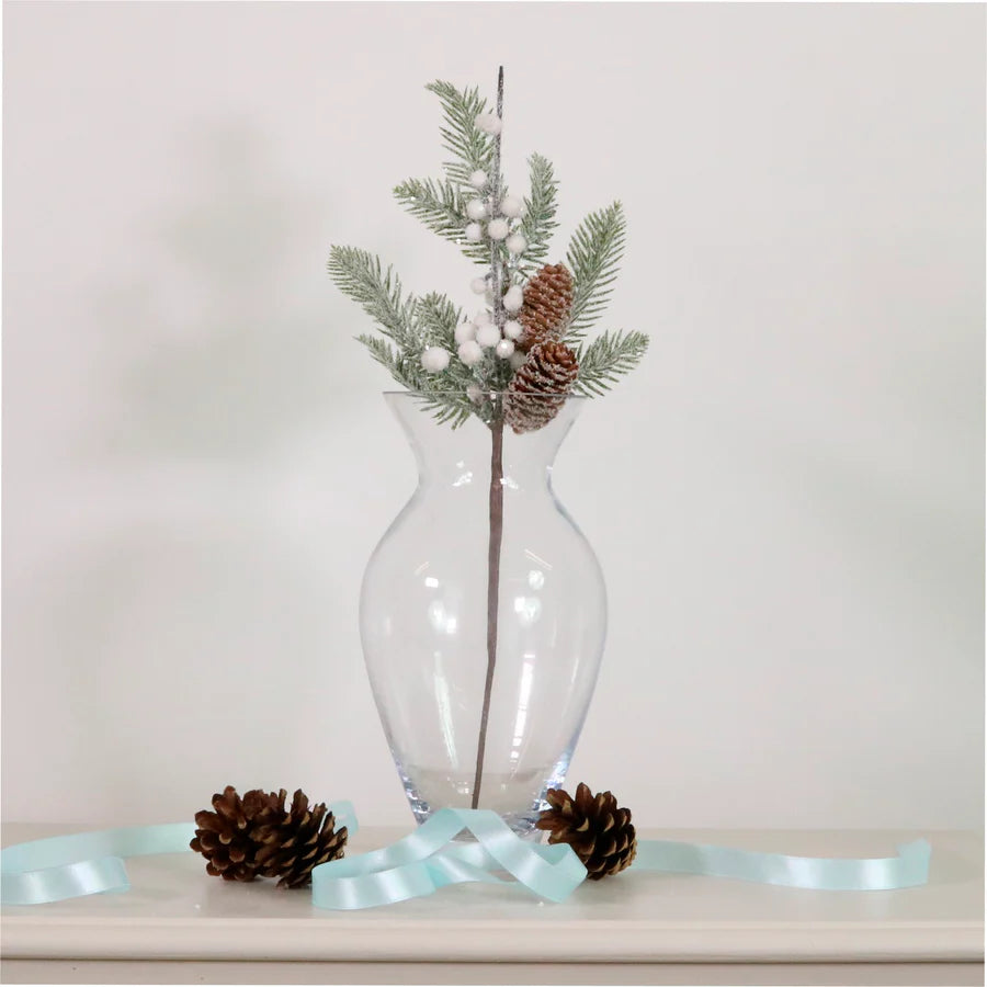 Frosted snowberry & pinecones pick