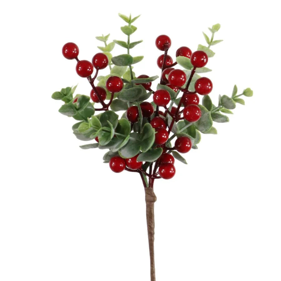 Christmas red berry and mini eucalyptus pick