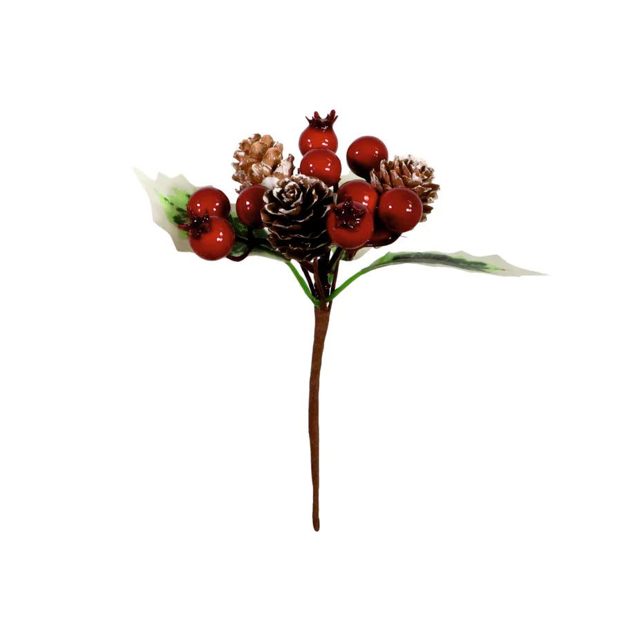 Glossy berry and mini pinecone pick