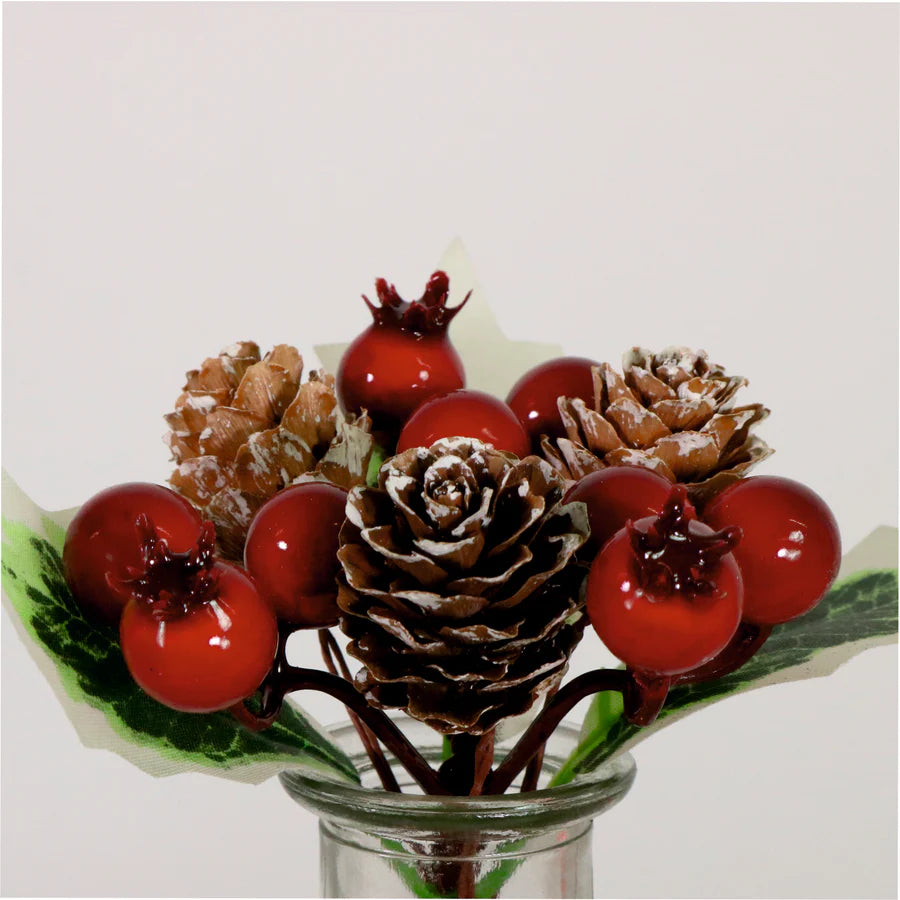 Glossy berry and mini pinecone pick