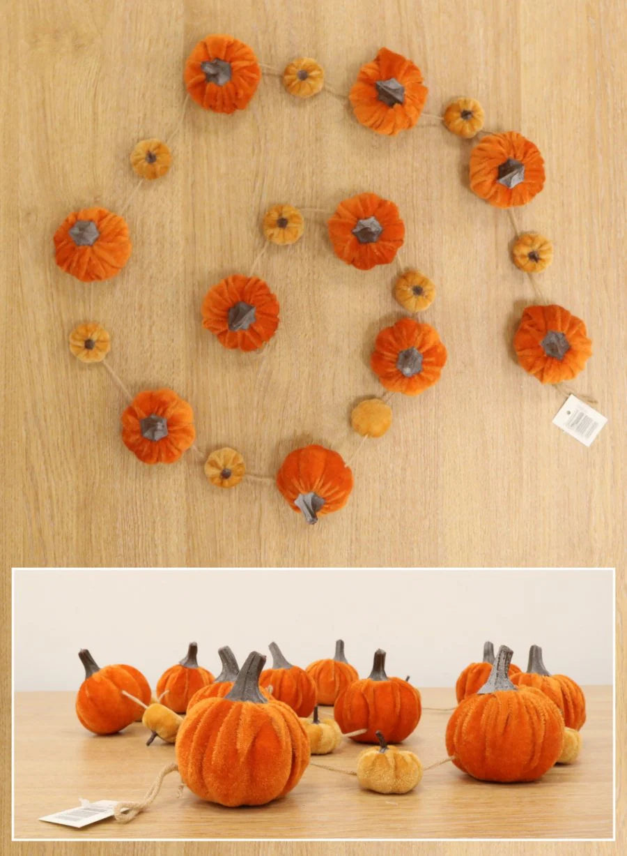 Burnt orange velvet pumpkin garland