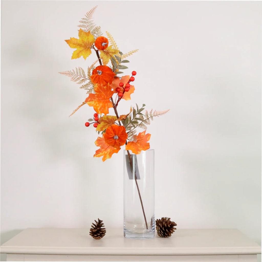 Orange velvet pumpkin, berry and leaf stem