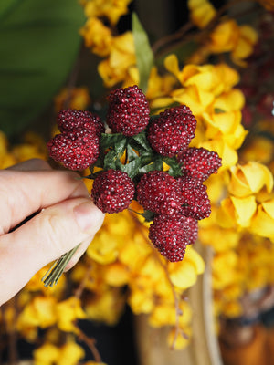 Dark red raspberry bunch pick