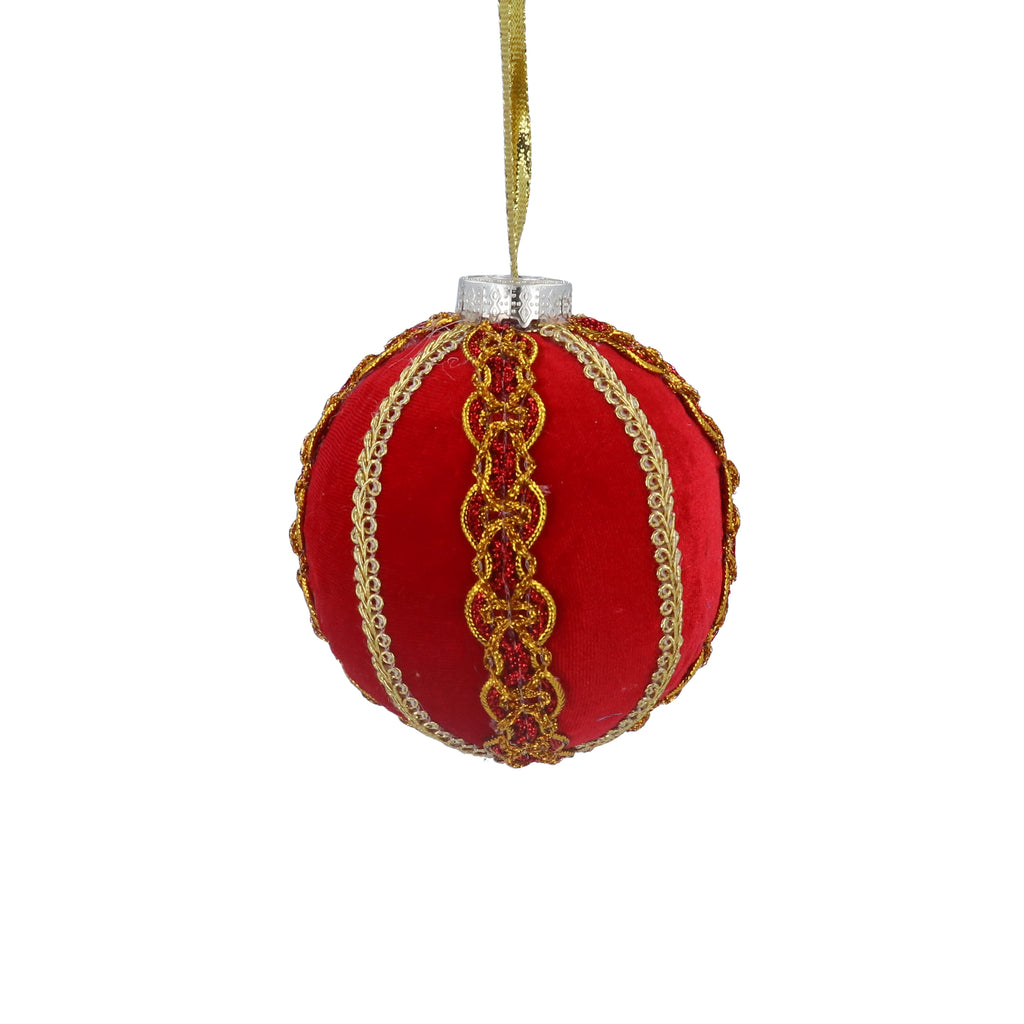 Luxurious red flocked braid bauble