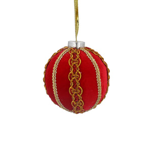 Luxurious red flocked braid bauble