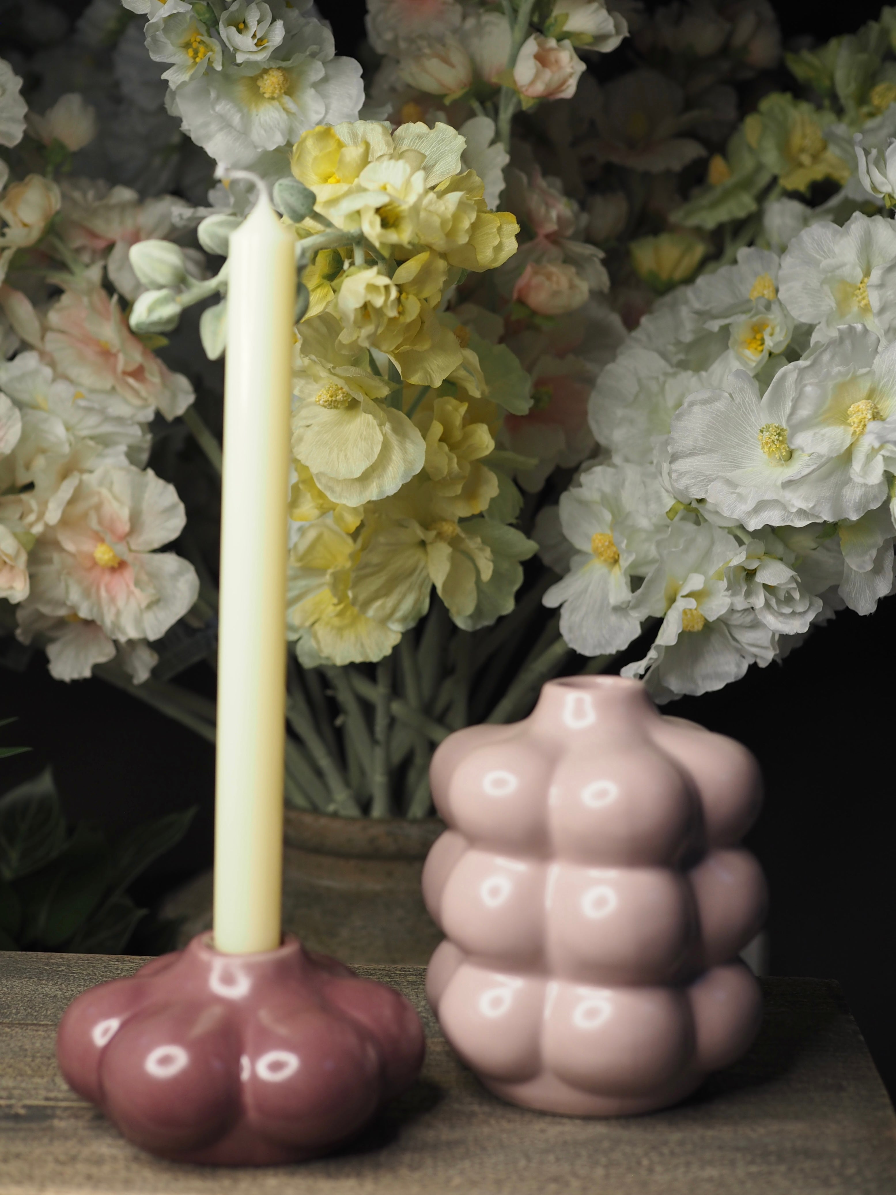 Pink bubble style candle holder