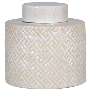 Cream patterned ginger jar-small