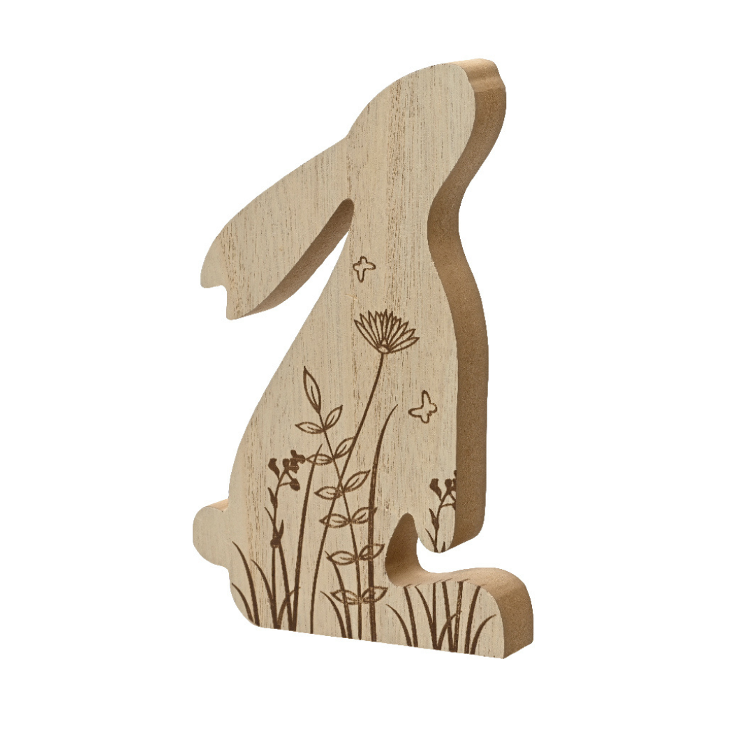 Wooden bunny with floral design