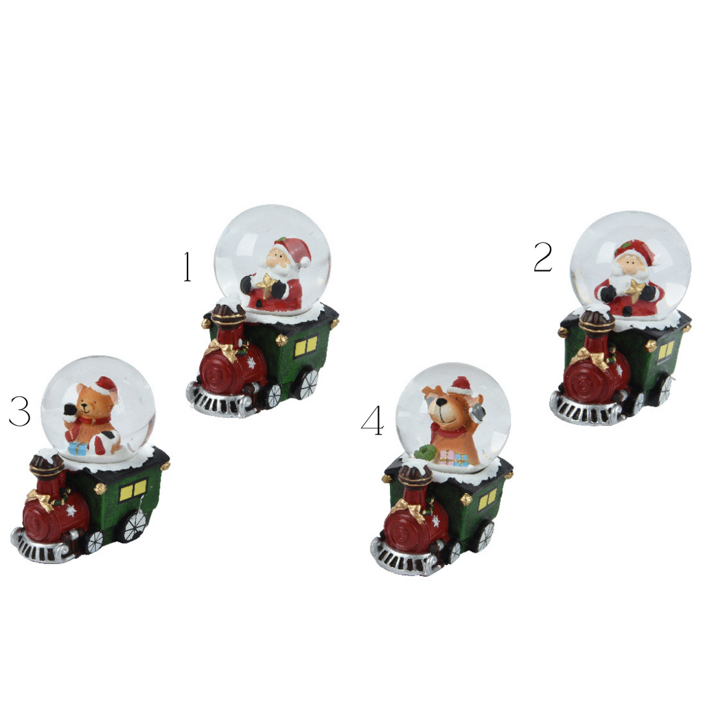 Christmas figure in snowglobe train