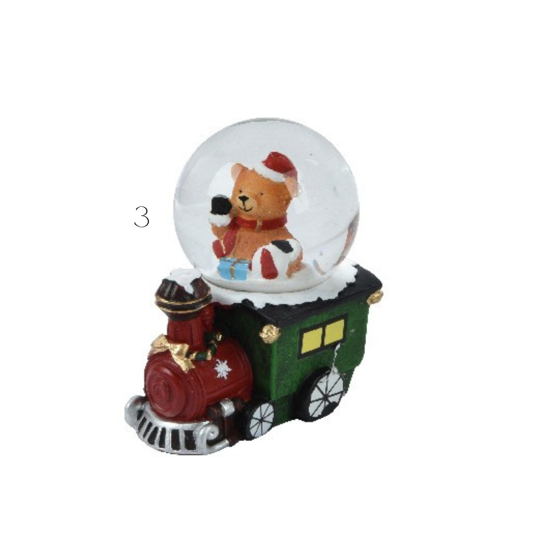 Christmas figure in snowglobe train