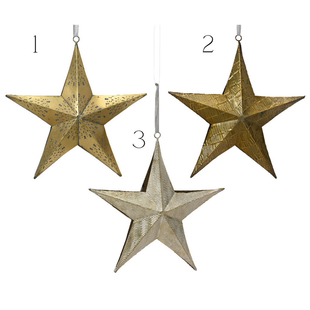 Large Gold Iron Star Hanging Decoration 3 ass