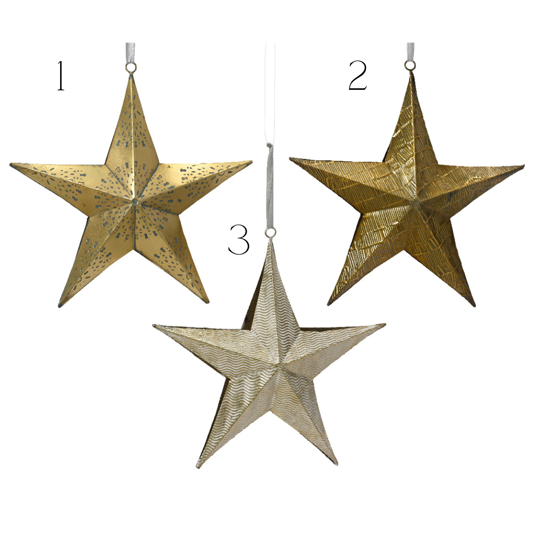 Large Gold Iron Star Hanging Decoration 3 ass