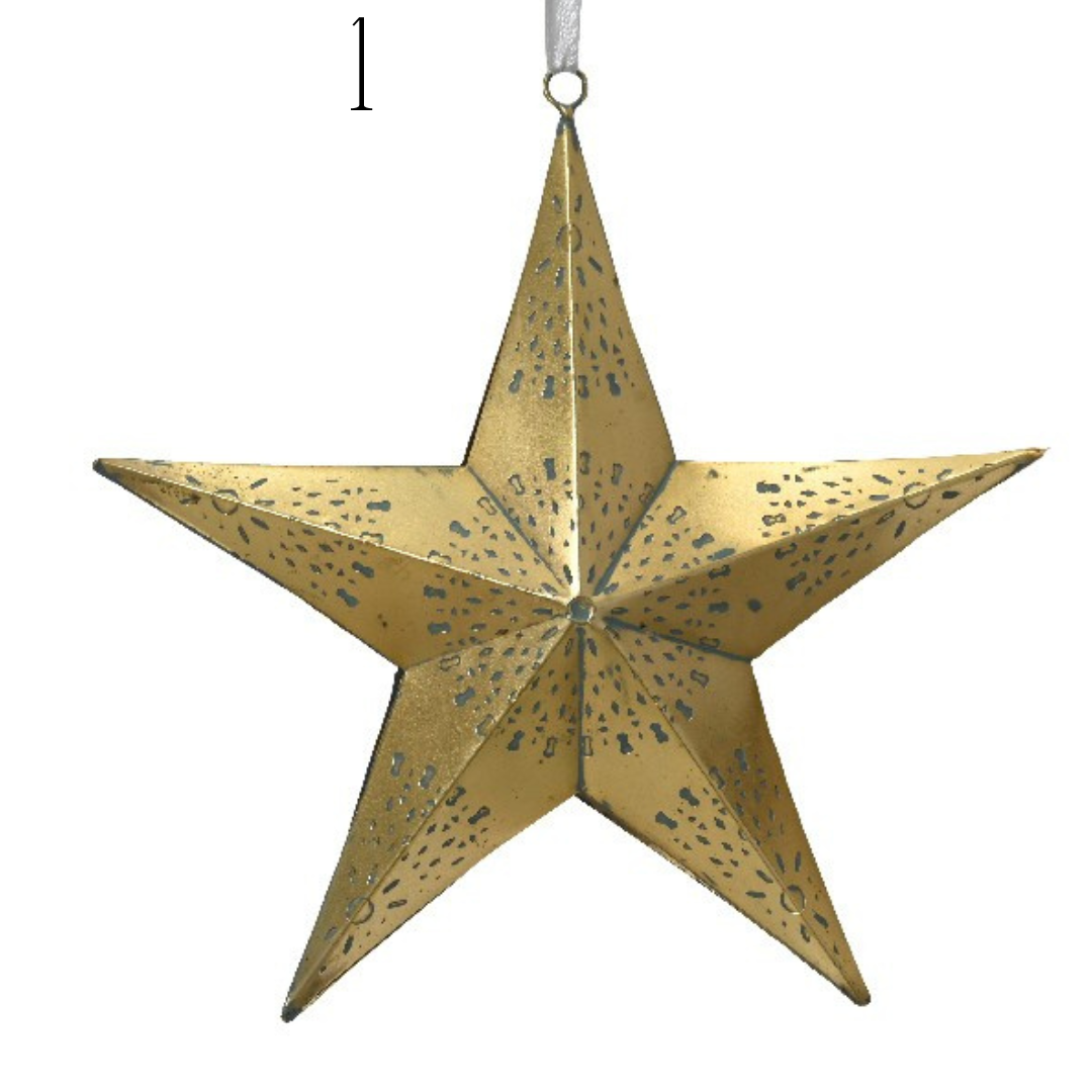 Large Gold Iron Star Hanging Decoration 3 ass
