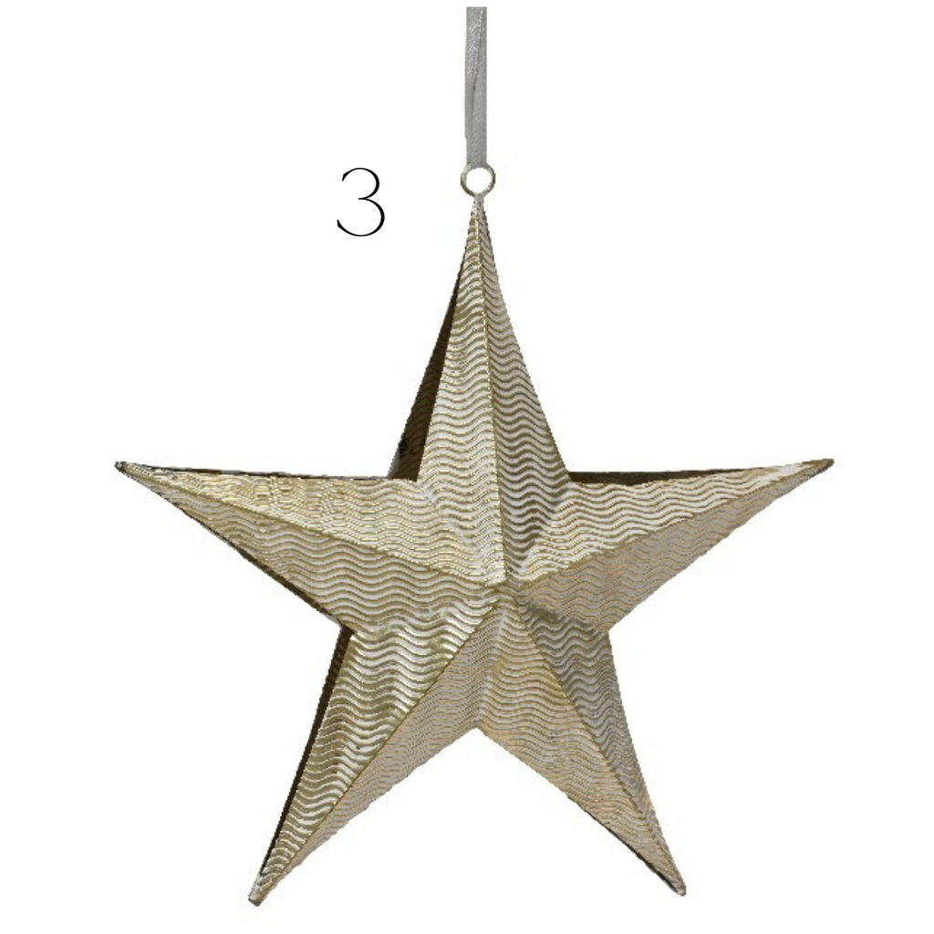 Large Gold Iron Star Hanging Decoration 3 ass