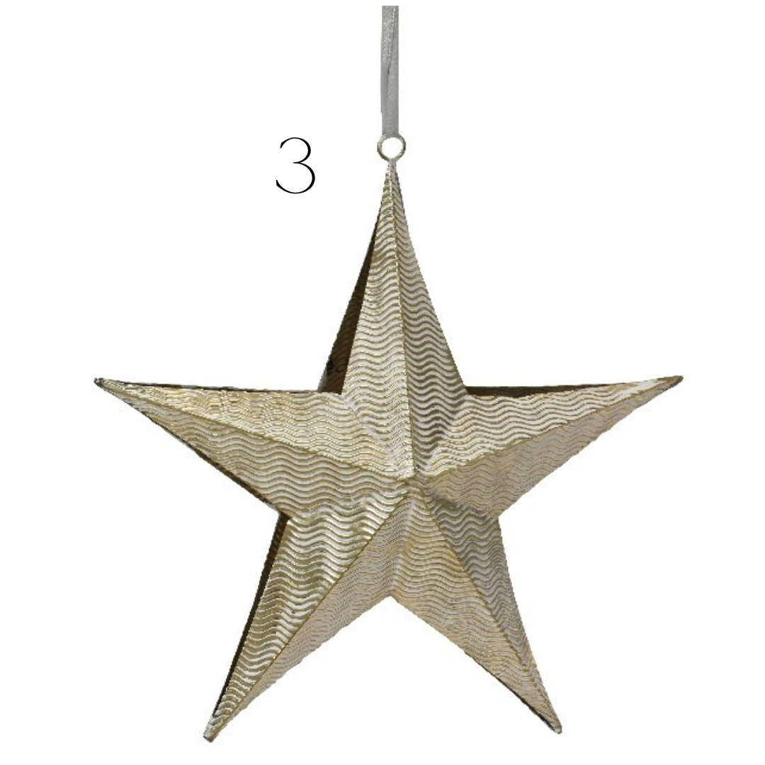 Large Gold Iron Star Hanging Decoration 3 ass