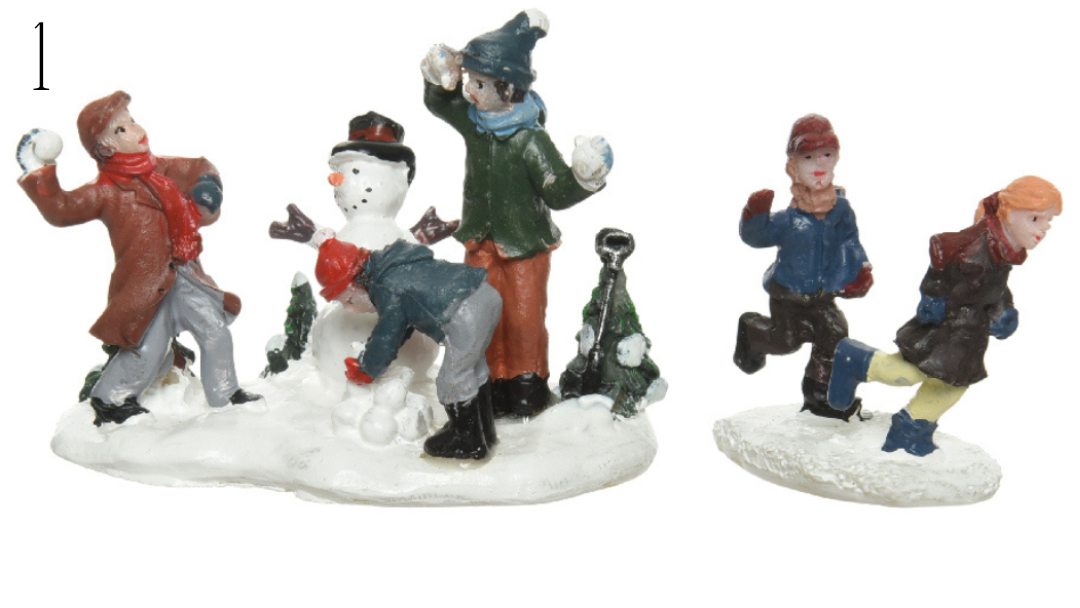 Figurines playing in the snow