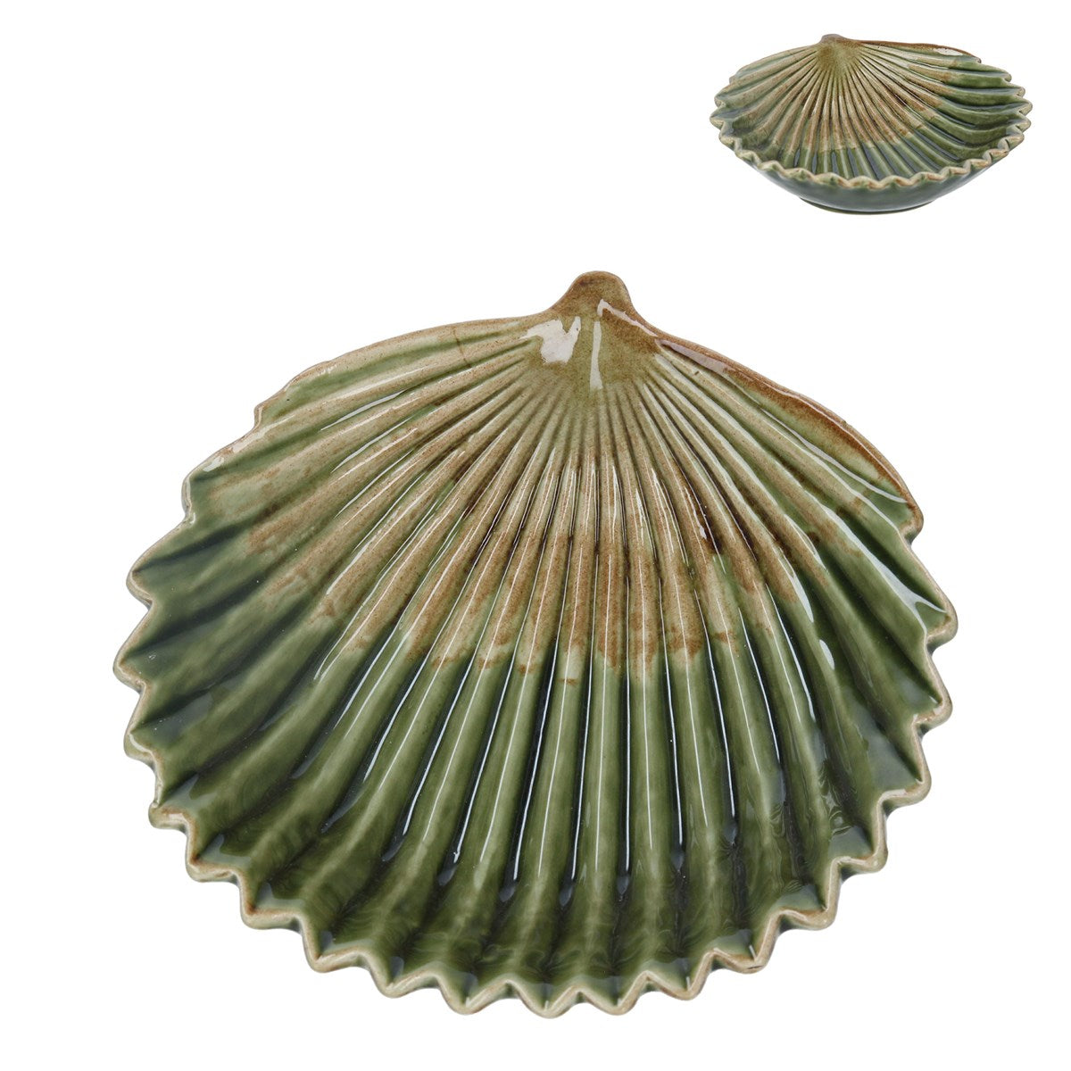 Green ceramic fan leaf trinket dish