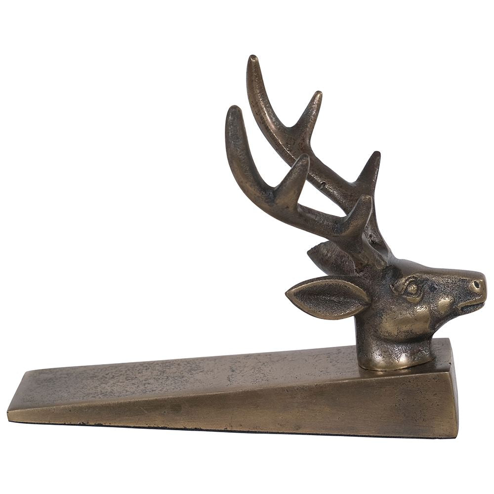 Antique brass stag doorstop