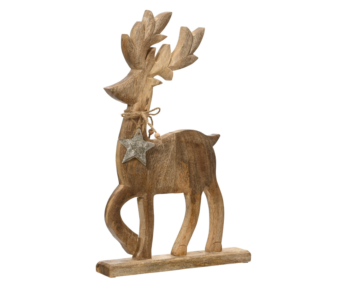 Reindeer standing mango wood ornament