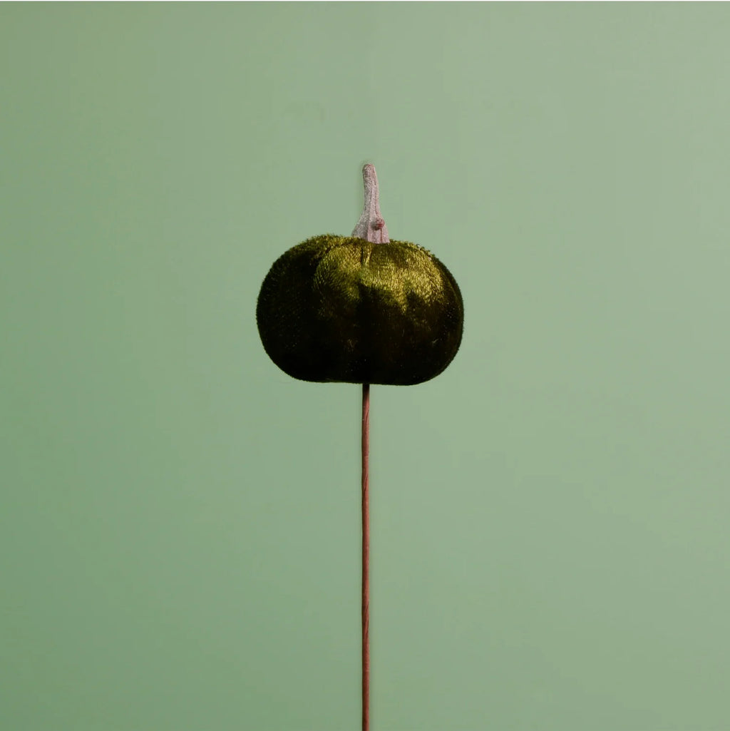 Dark green velvet pumpkin pick - 5cm