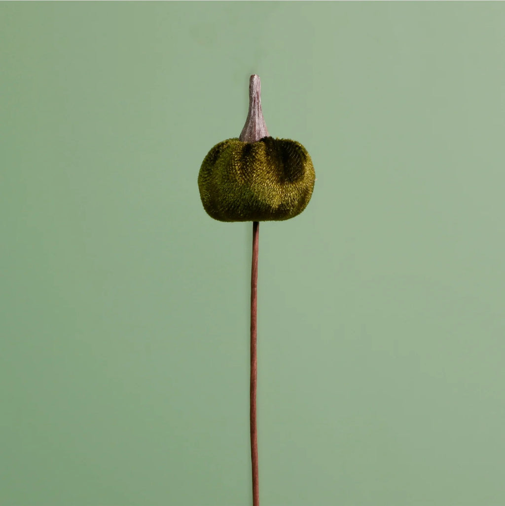 Mini velvet dark green velvet pumpkin picks - 3cm