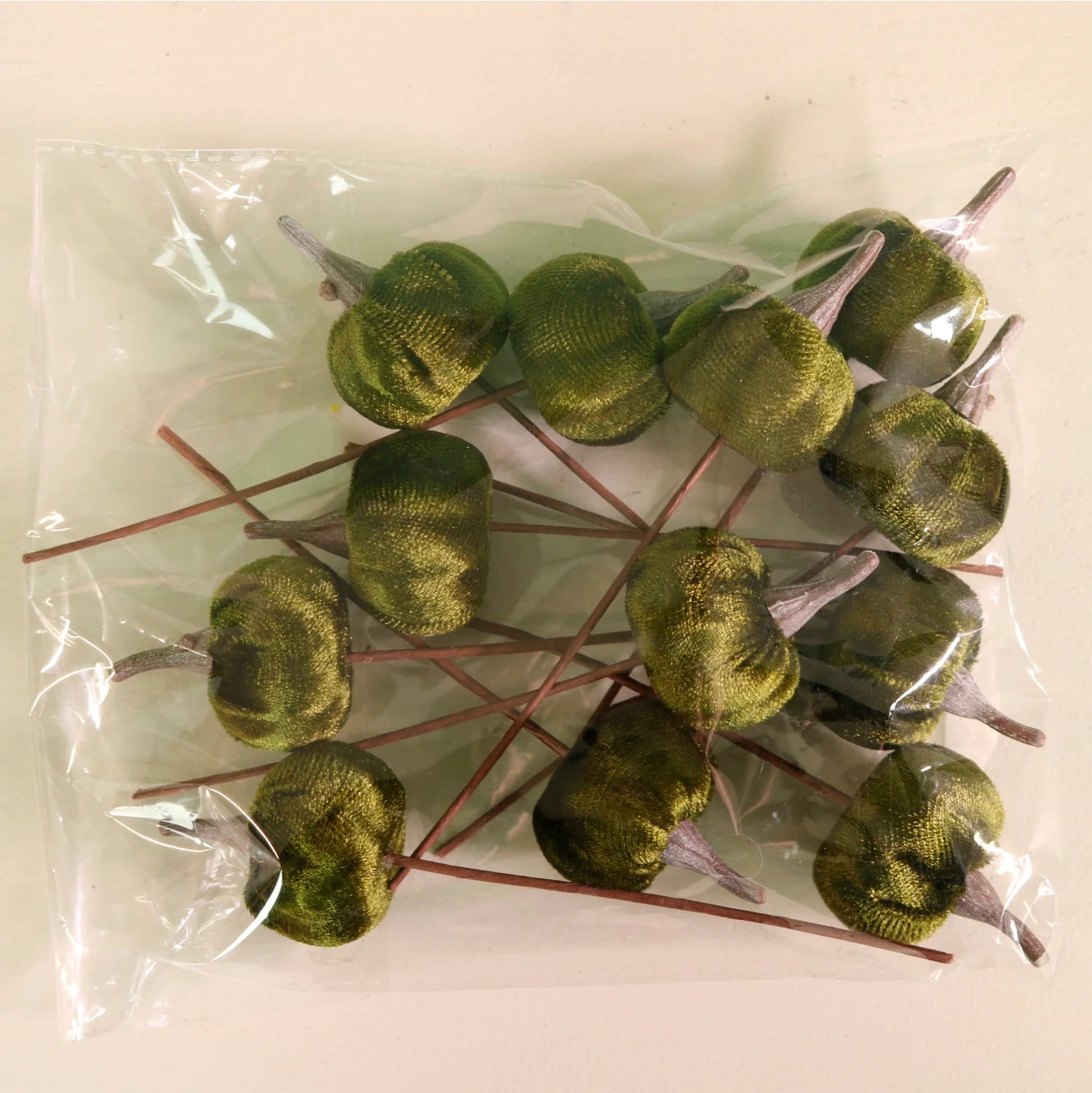 Mini velvet dark green velvet pumpkin picks - 3cm