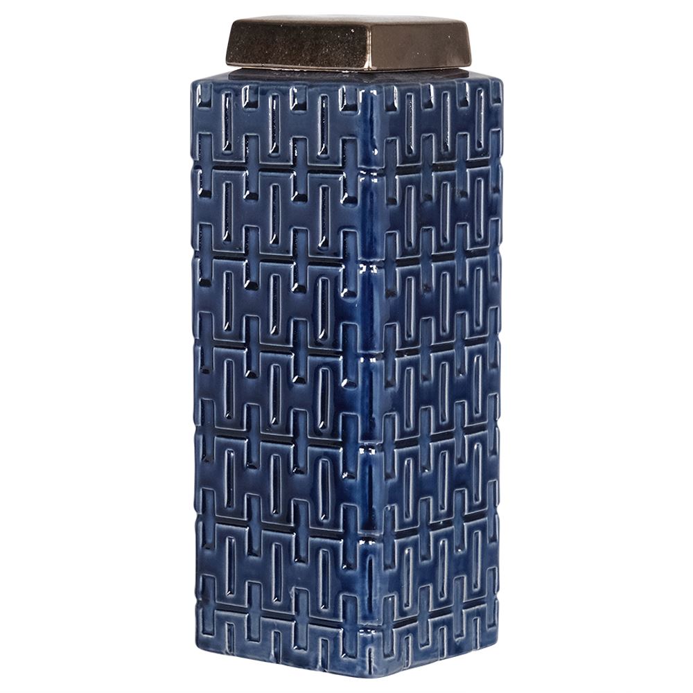 Navy and gold square lidded jar