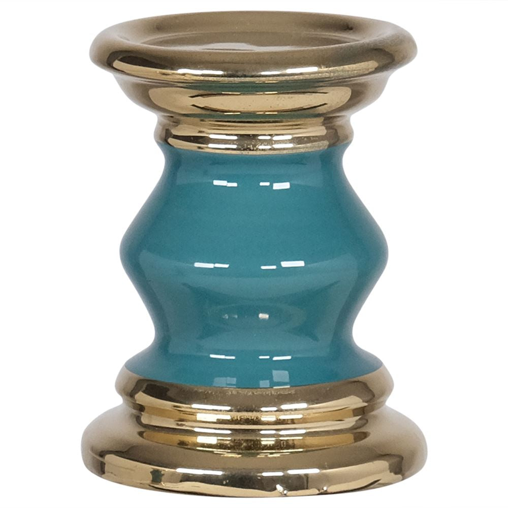 Teal and gold candleholder-small