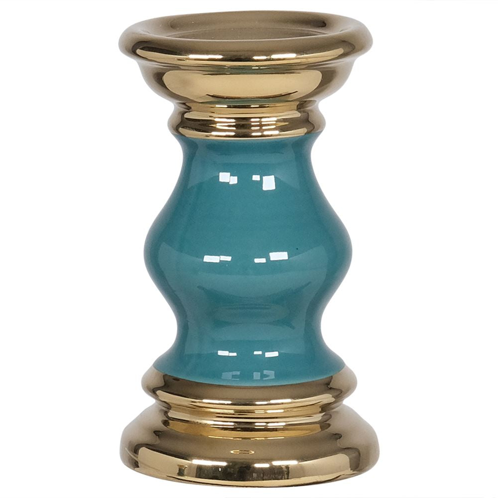 Teal and gold candleholder-large