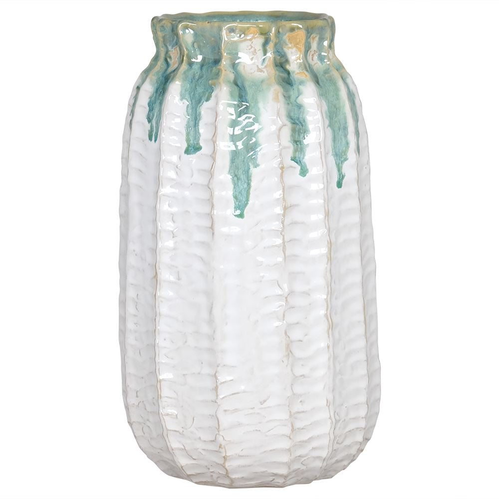 Glazed vase in aqua green and cream (Tall)
