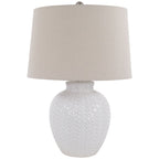 Ivory ceramic lamp with oatmeal shade