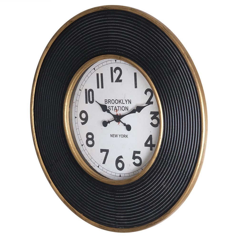 Brooklyn station wide framed black and gold wall clock