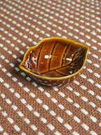 Brown glossy stoneware mini leaf dish