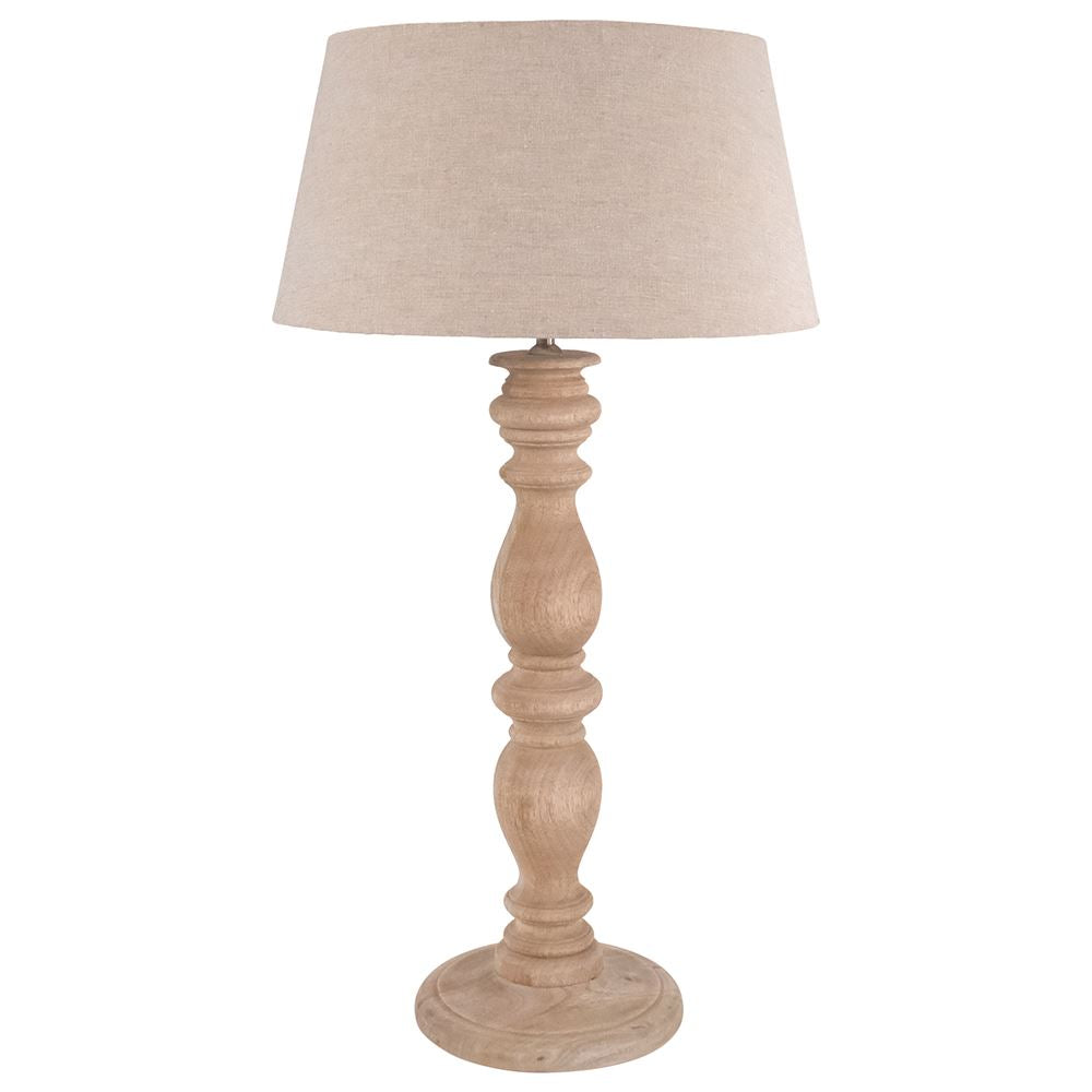 Natural wooden base table lamp with linen shade