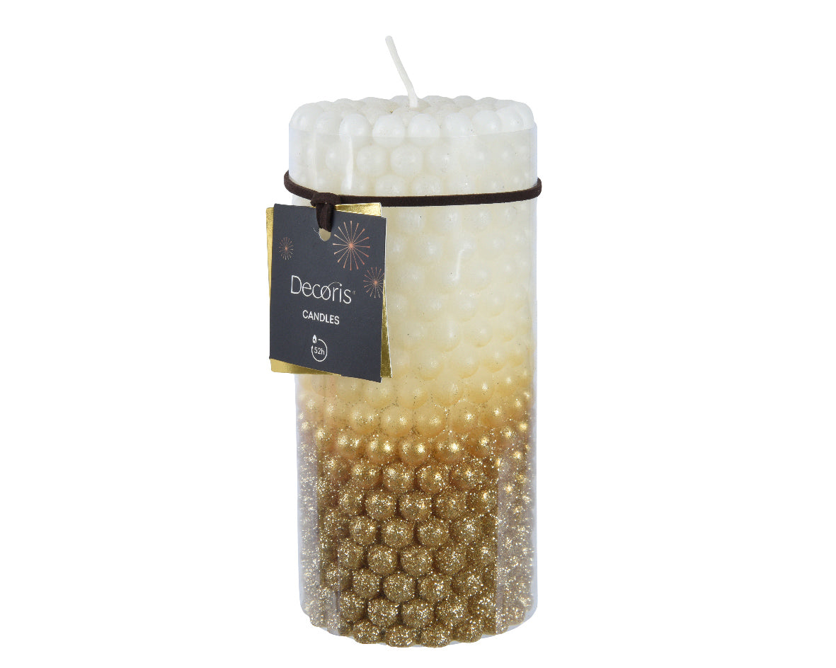 Tall bubble effect ombre gold and wool white candle