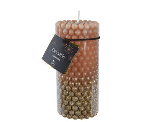 Tall ginger brown bubble effect candle with gold glitter
