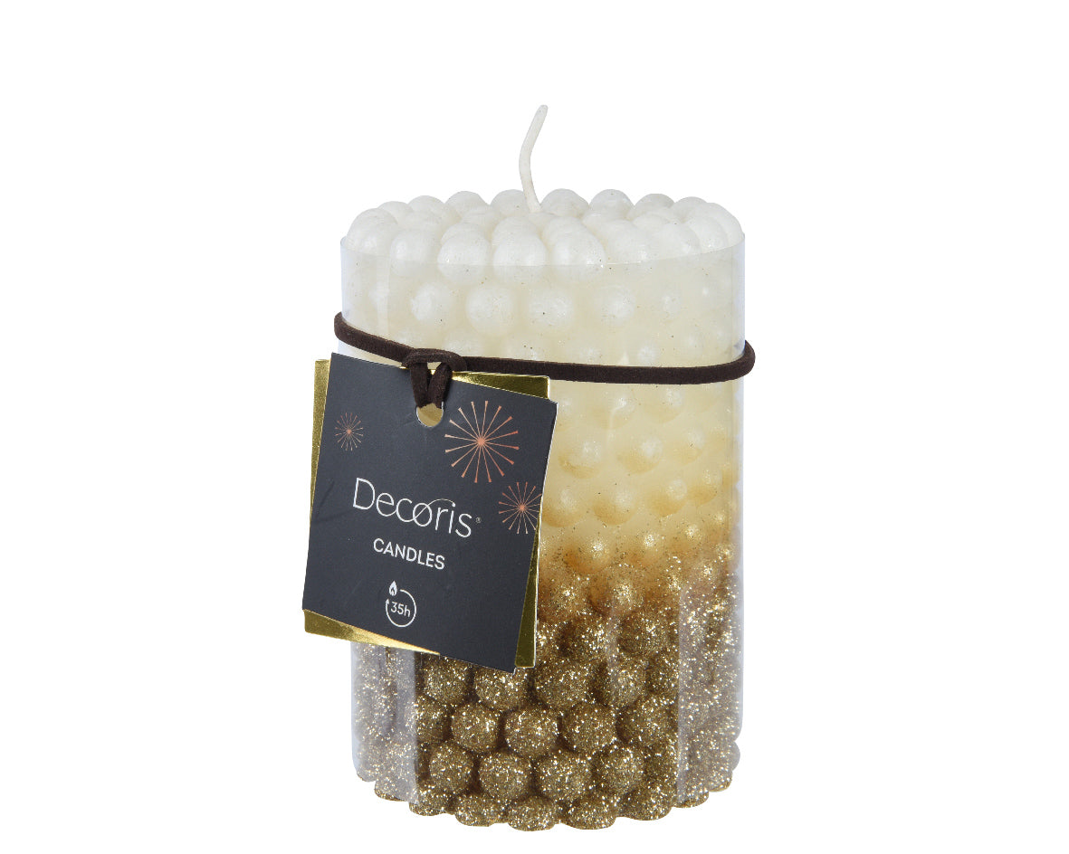 Wool white bubble effect candle with gold glitter