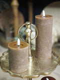 Dark brown LED wax pillar candle (19cmH)