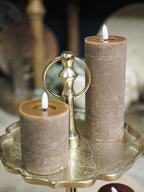 Dark brown LED wax pillar candle (19cmH)