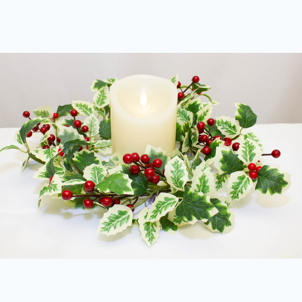 Variegated holly berry candle ring